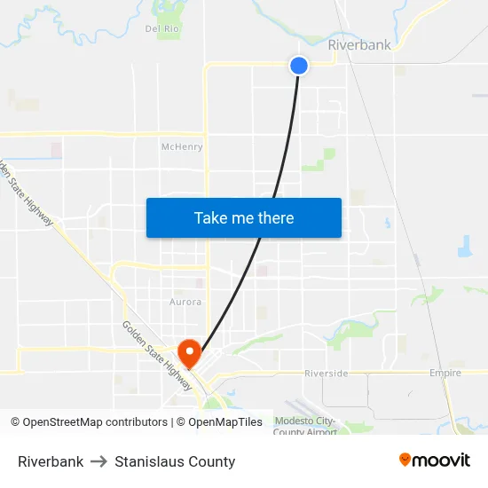 Riverbank to Stanislaus County map