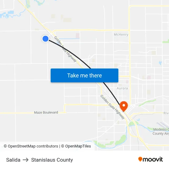 Salida to Stanislaus County map