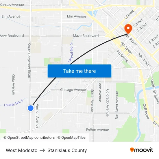 West Modesto to Stanislaus County map
