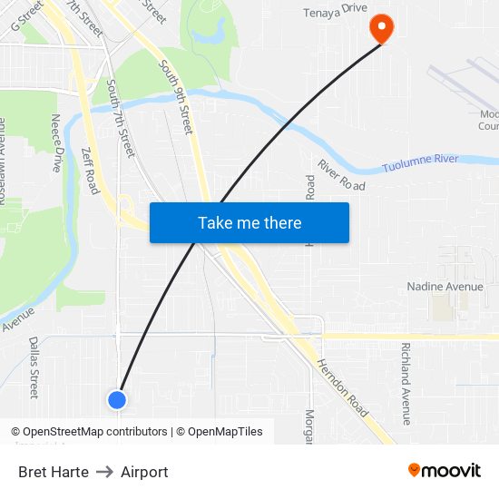 Bret Harte to Airport map