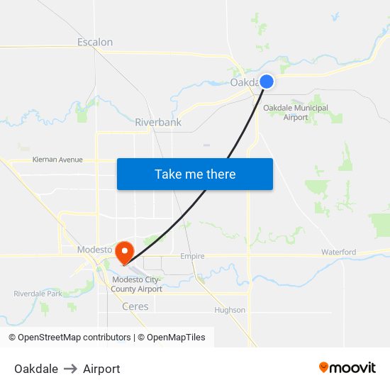 Oakdale to Airport map