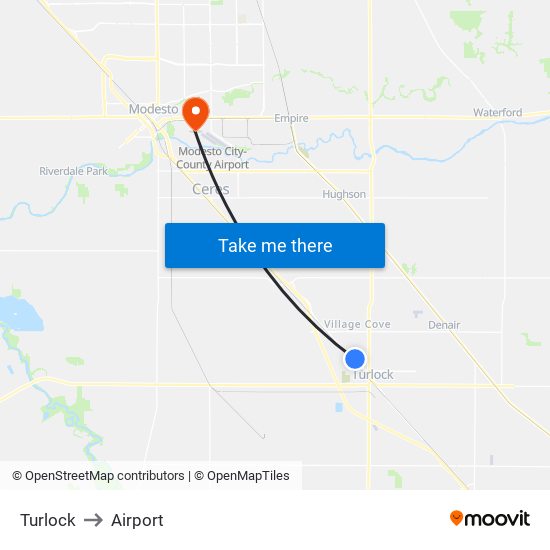 Turlock to Airport map