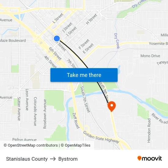 Stanislaus County to Bystrom map