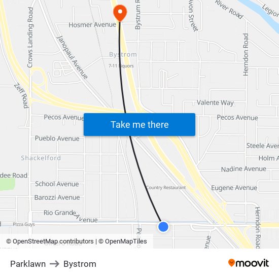 Parklawn to Bystrom map