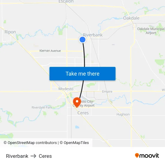 Riverbank to Ceres map