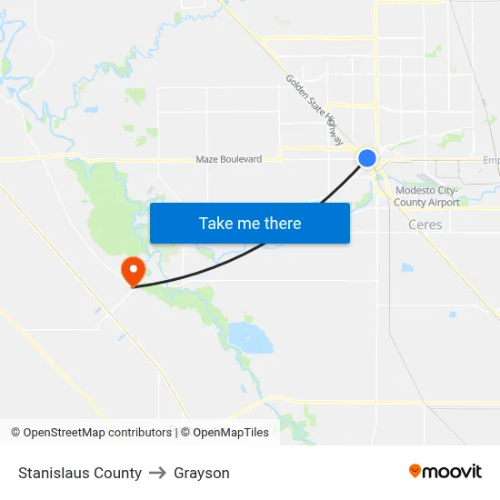 Stanislaus County to Grayson map