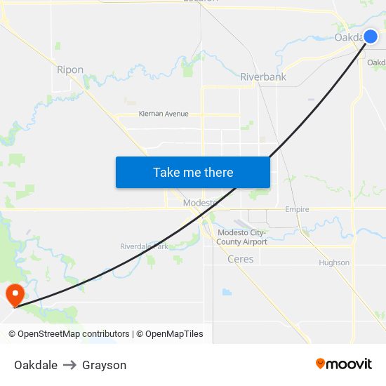 Oakdale to Grayson map