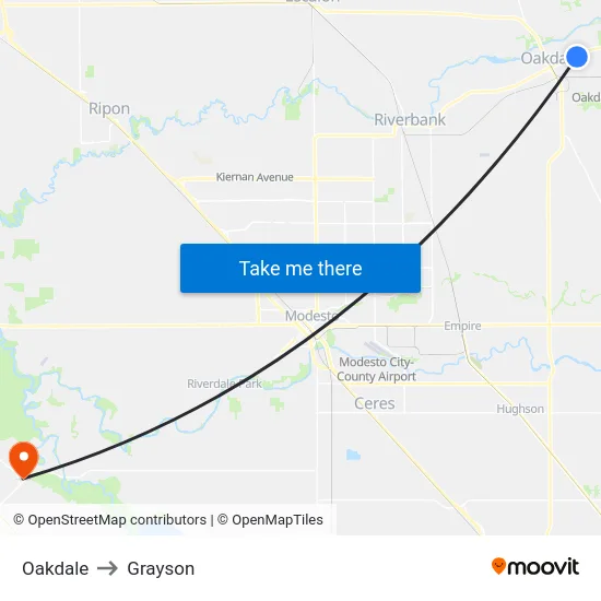 Oakdale to Grayson map