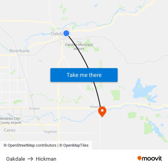 Oakdale to Hickman map