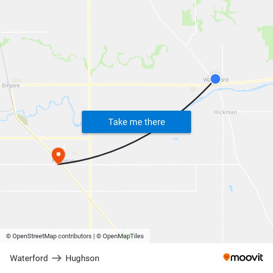 Waterford to Hughson map