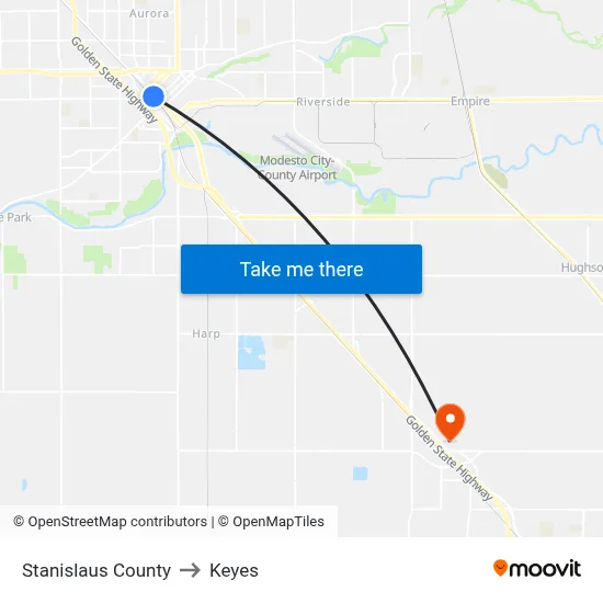 Stanislaus County to Keyes map