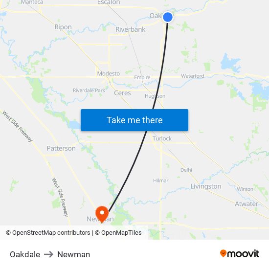 Oakdale to Newman map