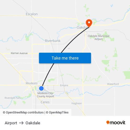 Airport to Oakdale map