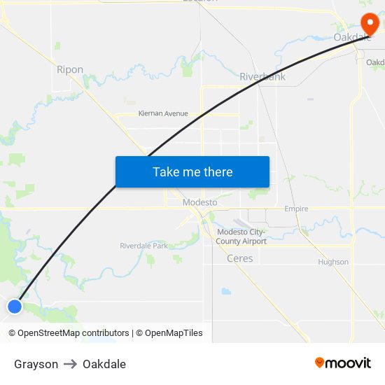 Grayson to Oakdale map