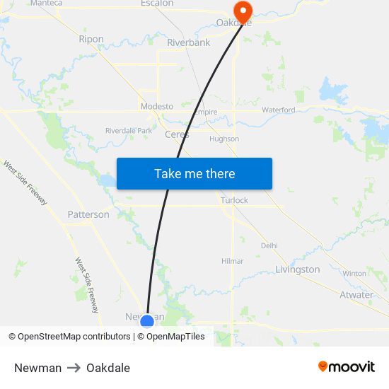 Newman to Oakdale map