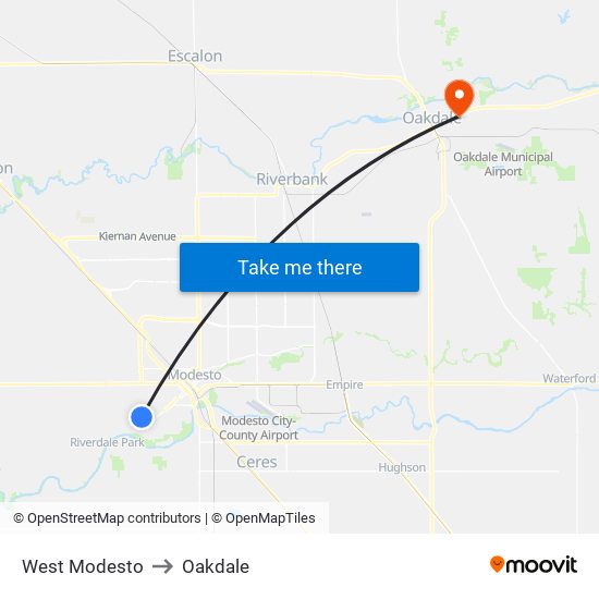 West Modesto to Oakdale map