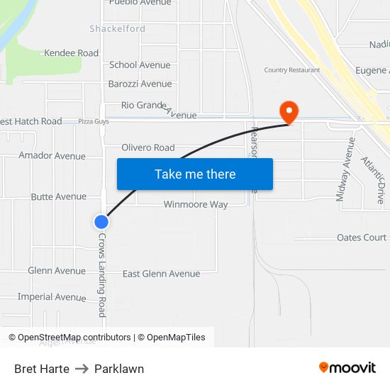 Bret Harte to Parklawn map