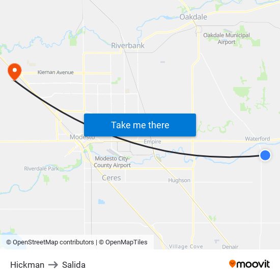 Hickman to Salida map