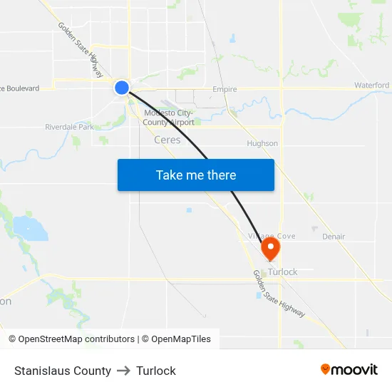 Stanislaus County to Turlock map