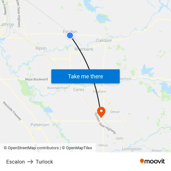 Escalon to Turlock map