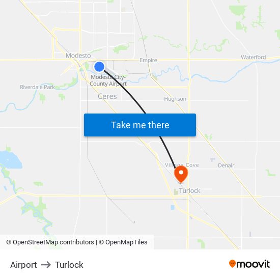 Airport to Turlock map