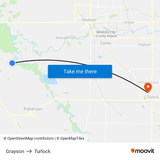 Grayson to Turlock map