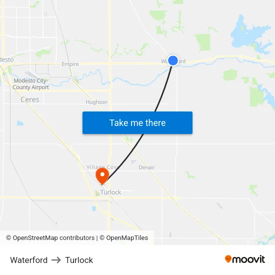 Waterford to Turlock map