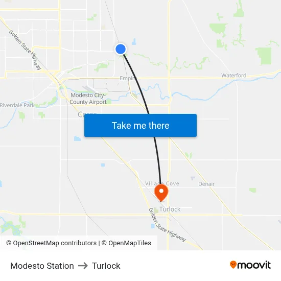Modesto Station to Turlock map