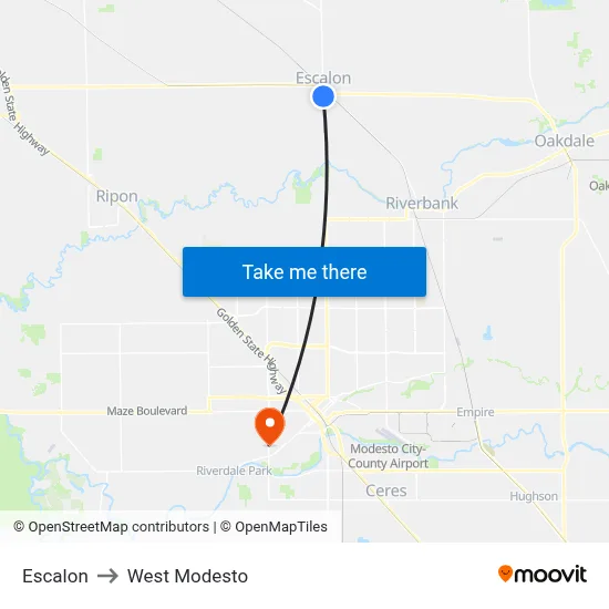 Escalon to West Modesto map