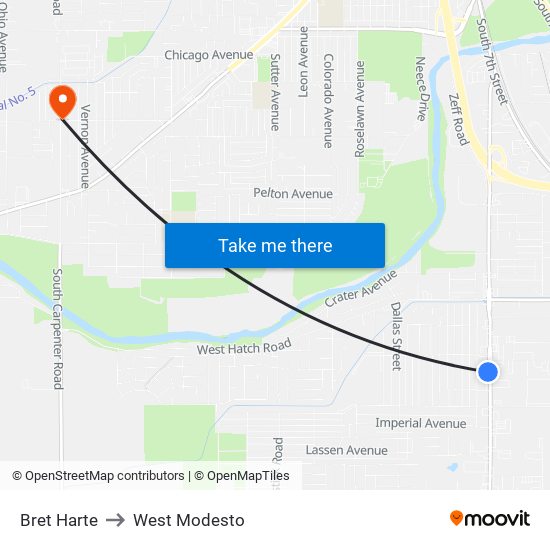 Bret Harte to West Modesto map