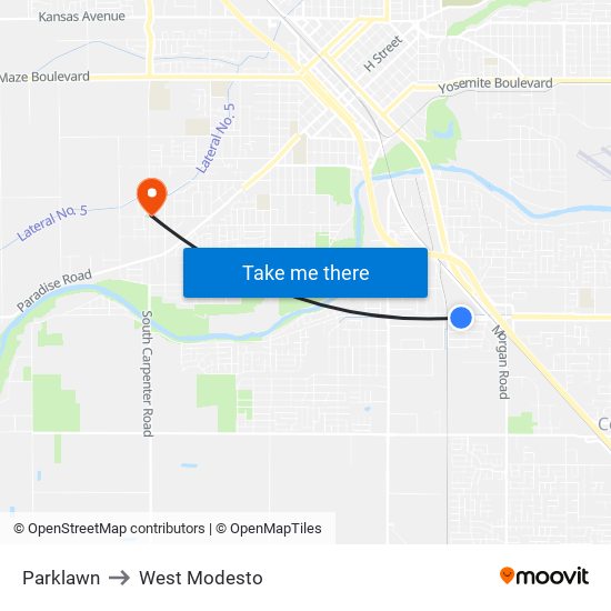 Parklawn to West Modesto map