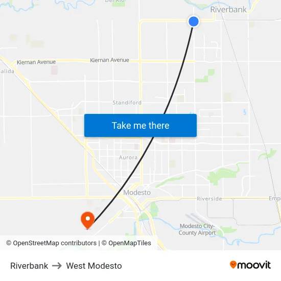 Riverbank to West Modesto map