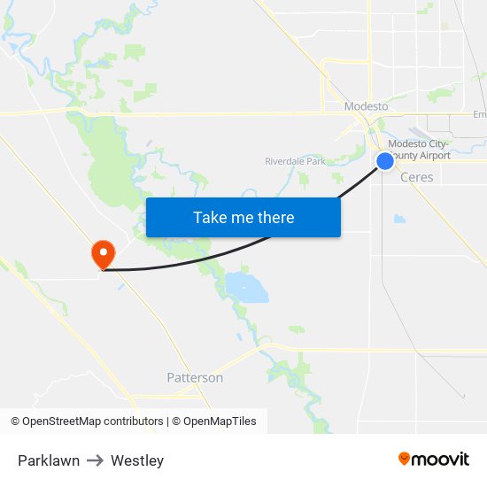 Parklawn to Westley map