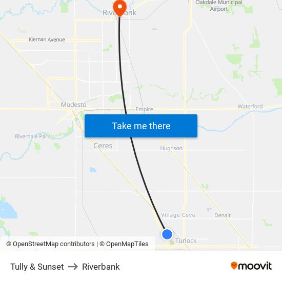 Tully & Sunset to Riverbank map