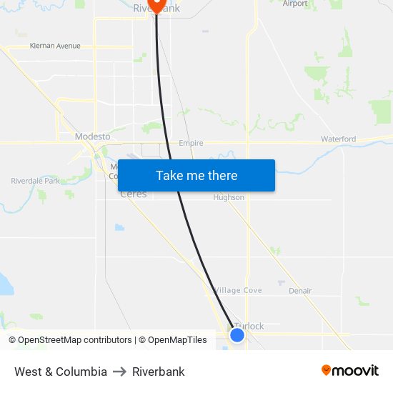 West & Columbia to Riverbank map