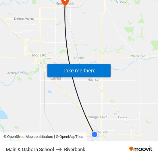 Main & Osborn School to Riverbank map