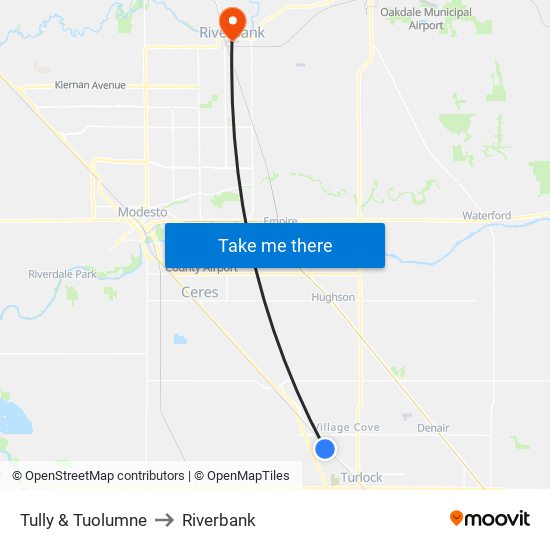 Tully & Tuolumne to Riverbank map