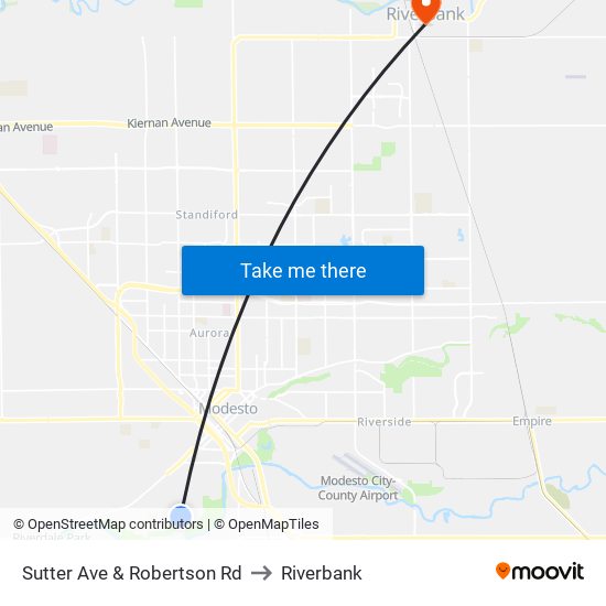 Sutter Ave & Robertson Rd to Riverbank map