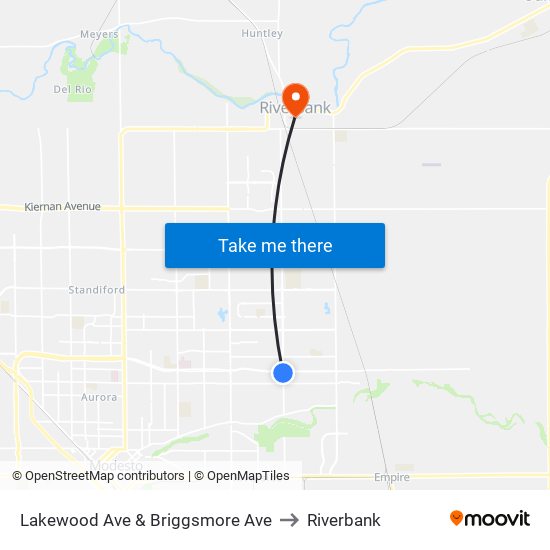 Lakewood Ave & Briggsmore Ave to Riverbank map