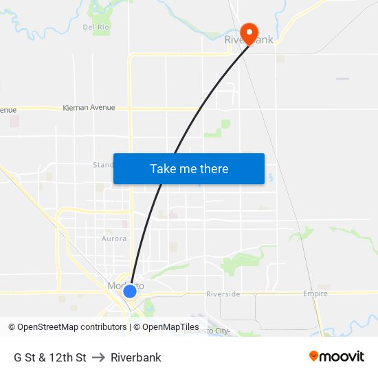 G St & 12th St to Riverbank map