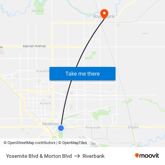 Yosemite Blvd & Morton Blvd to Riverbank map