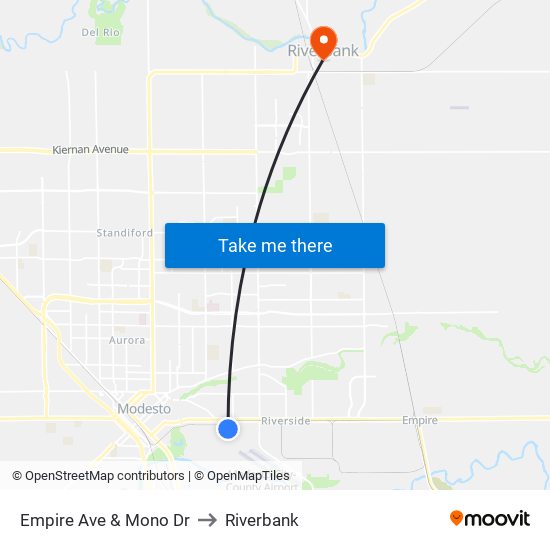 Empire Ave & Mono Dr to Riverbank map