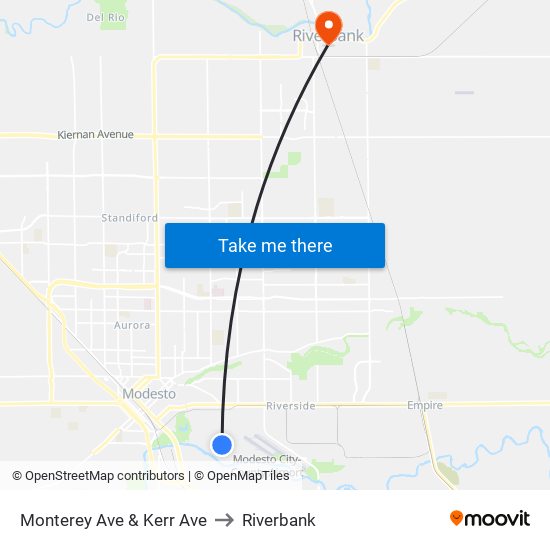 Monterey Ave & Kerr Ave to Riverbank map