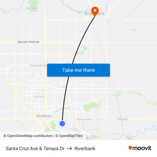 Santa Cruz Ave & Tenaya Dr to Riverbank map