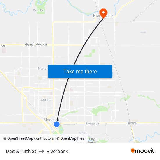 D St & 13th St to Riverbank map