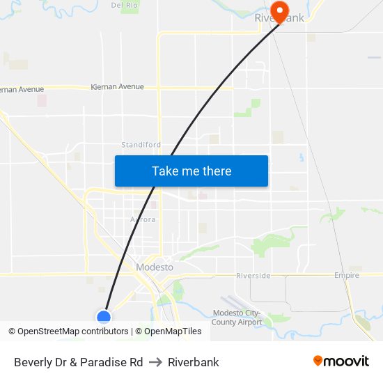 Beverly Dr & Paradise Rd to Riverbank map