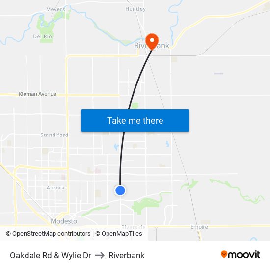 Oakdale Rd & Wylie Dr to Riverbank map