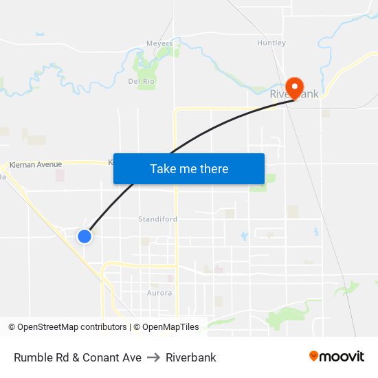 Rumble Rd & Conant Ave to Riverbank map