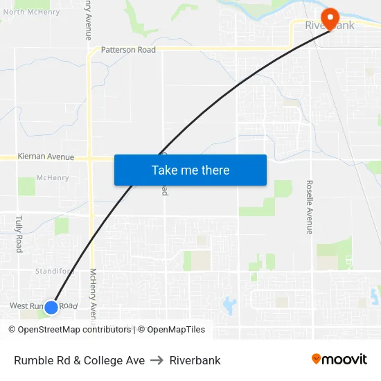 Rumble Rd & College Ave to Riverbank map