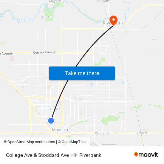 College Ave & Stoddard Ave to Riverbank map